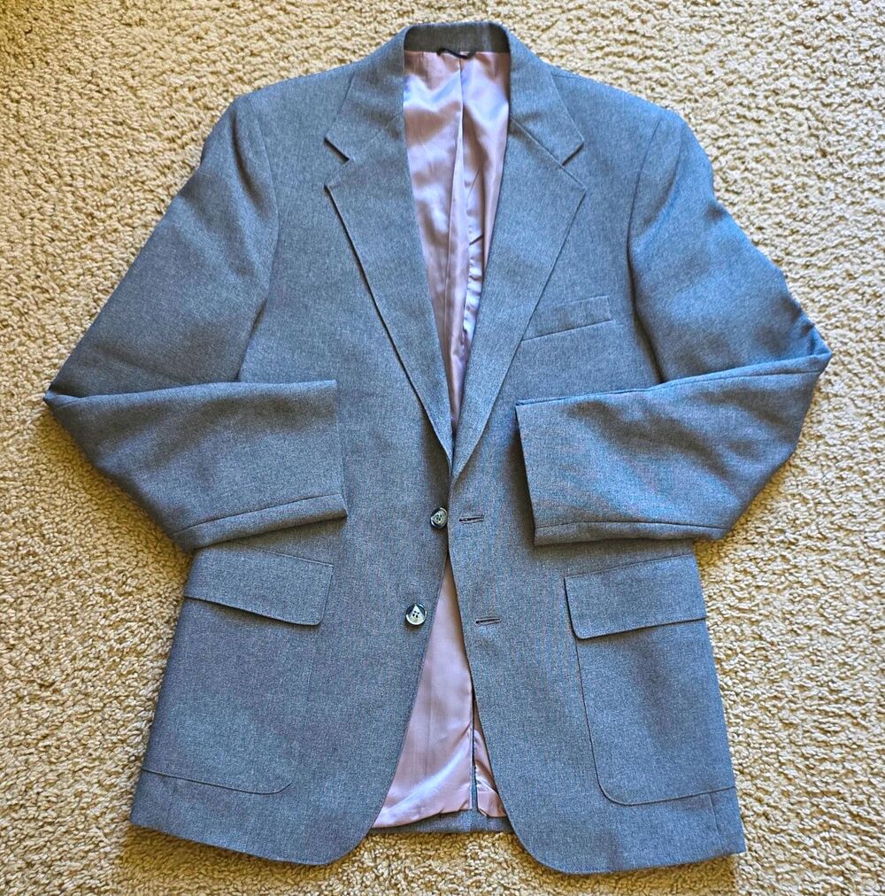 Vintage 70s Levis Action Suit Blazer Jacket Gray Mens 38R Sta Prest Sport Coat
